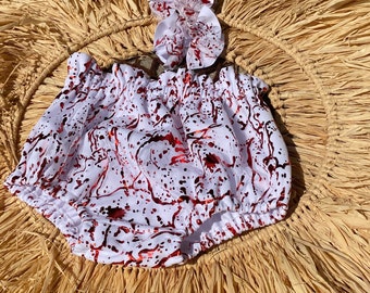 Blood Splatter Bloomers, Halloween, Paper Bag Bloomies, Ensemble Bloomer