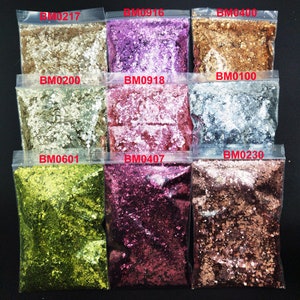 Glitter,Glitter Mix,Metallic 9Color Chunky Glitter,Mermaid Hexagon Glitter Sequin Powder Shape,Nail Art,Body,Hair,Face,Craft,Tumbler,Makeup