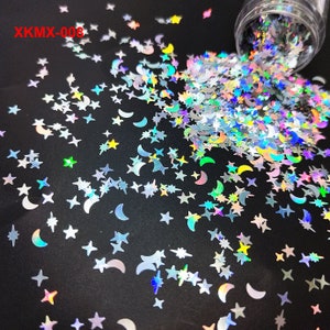 Glitter,Glitter Mix,Holographic Laser Glitter,Moon,Four Angle Star Sequin Shape,Iridescent Glitter,Nail Art,Makeup,Face,Body,Tumbler Glitter