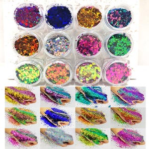 Paillettes à 12 couleurs changeantes, mélange de paillettes caméléon, forme de paillettes hexagonales aux couleurs changeantes métalliques, paillettes pour gobelet, nail art, visage, corps, travaux manuels, maquillage DIY