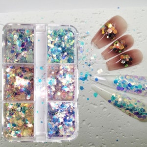 6 grilles irisées couleur sirène arc-en-ciel mélange de paillettes épaisses hexagone scintillant forme irrégulière Nail Art pour artisanat déco maquillage maquillage maquillage bricolage