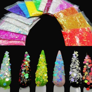 16Color Pearl Iridescent Rainbow Chunky Glitter Mix Hexagon Shape Sequins for DIY Nail Art,Makeup,Body,Facepaint,Craft,Slime,Tumbler,Resin