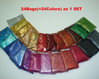 24Mixed Colors(0.4MM)1/64"Holographic Laser Shining Nail Dust Glitter Powder for Nail Art Body Makeup Craft Facepaint Tumbler DIY