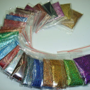 24 colores mixtos (0,4 mm) 1/64&quot; holográfico láser brillante polvo de uñas brillo arcoíris para arte de uñas, maquillaje corporal, manualidades, pintura facial, vaso DIY