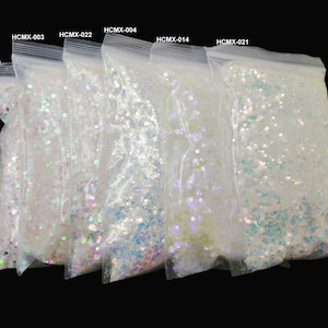 Iridescent Rainbow White Color Chunky Nail Glitter Mix Hexagon Shape Mermaid Sequin for Nail Art DIY Makeup Facepaint,Tumbler,Resin,Craft
