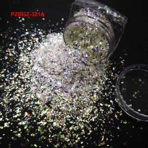 Holographic Silver,Iridescent White Irregular Flake Chunky Glitter Sparkling Luster Shape Nail Art for Craft Makeup Facepaint DIY Decoration