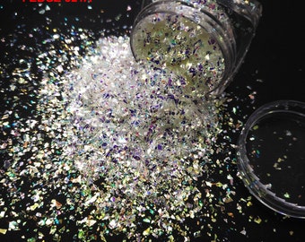 Holographic Silver,Iridescent White Irregular Flake Chunky Glitter Sparkling Luster Shape Nail Art for Craft Makeup Facepaint DIY Decoration