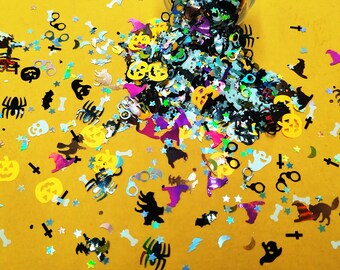 10/50G Halloween Black Bat,Pumpkin,Spider Glitter Mix Chunky Sequin Flake Paillette Shape forDIY Facepaint Nail Art Body Makeup Craft Deco