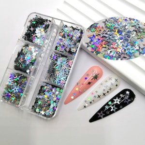 6 Grids Holographic Rainbow Silver Octagonal Hollow Star Glitter Mix Chunky Sequin Flake Shape forDIY Facepaint Nail Art Body Makeup Deco