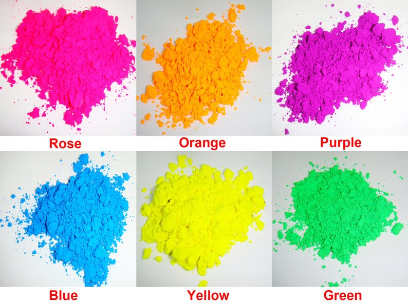 6 NEON Colors Fluorescent Phosphor Pigment Powder for Nail Polish,Painting,Printing,Cosmetics,Soap Making,Candle Making,Polymer Clay image 2