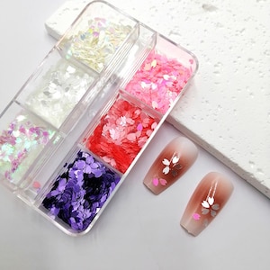 6Grid Sakura Flower Cherry Blossom Petal Chip Nail Glitter Chunky Sequin Sticker Spring Japanese Holographic Rainbow DIY Nail Art Deco Flake