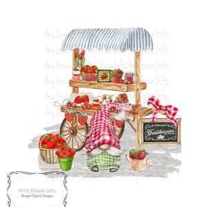 Strawberry Market Gnome, Clipart, Sublimacja, PNG, Natychmiastowe pobieranie, Sztuka do druku