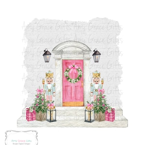 Christmas Front Porch Pink Nutcracker, Clipart, Instant Download, Printable Art, Sublimation, PNG