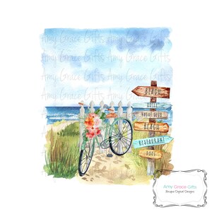 Coastal Beach Bike Digital Design, Sublimation PNG, Instant Download, Printable Art