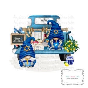 Conception numérique de camion de couple de gnome de Hanoucca, Clipart, sublimation, PNG, téléchargement immédiat, art imprimable