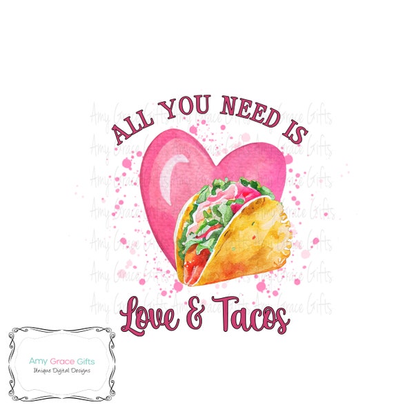 Amour et tacos, Valentine Fiesta, Cinco de Mayo, Clipart, conception numérique, téléchargement immédiat, oeuvre d'art imprimable, sublimation, PNG