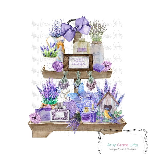 Lavender Tiered Tray Farmhouse, Clipart, Sublimation, PNG, Instant Download, Printable Art