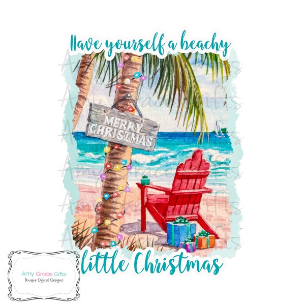 Beach Christmas Palm Tree Digital Design, Sublimation, Clipart, PNG