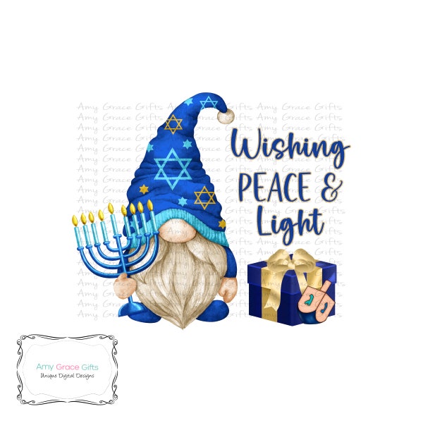 Gnome Hanukkah Menorah, Clipart, Digital Design, Sublimation, PNG, Instant Download, Printable Art