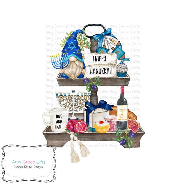 Hanukkah Tiered Tray Gnome Farmhouse Design, Sublimation, PNG, Instant Download, Printable Art