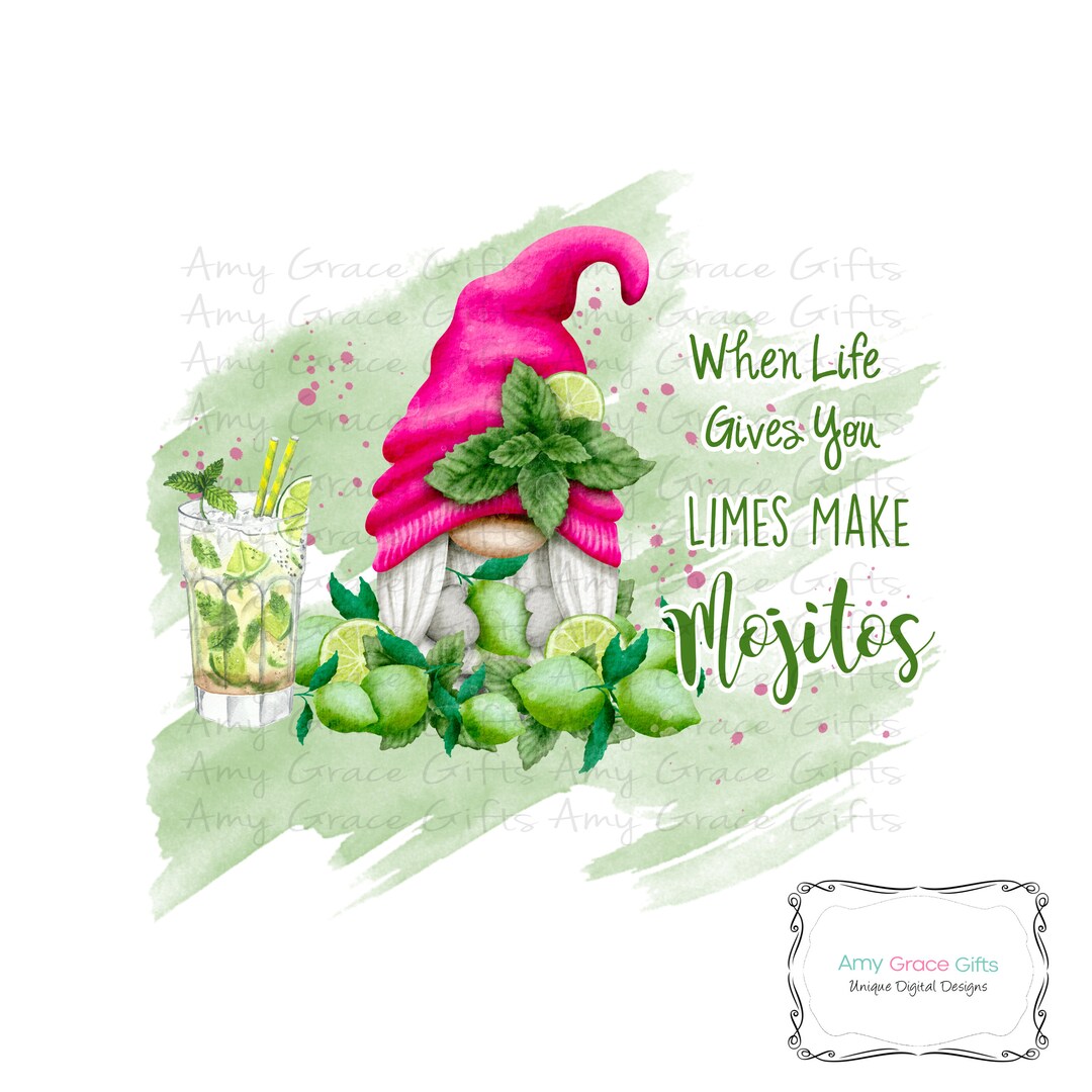 When Life Gives You Limes Make Mojitos Gnome, Digital Design, Sublimation, PNG, Instant Download
