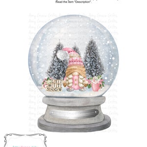 Boule à neige nain bohème rose, Noël hiver, cliparts, conception numérique, téléchargement immédiat, oeuvre d'art imprimable, sublimation, PNG