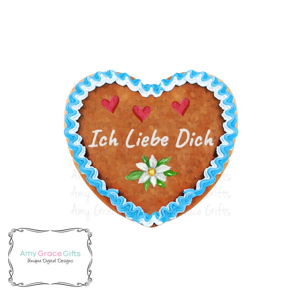 German Gingerbread Heart Cookie, Lebkuchen Herz, I Love You, Clipart, Digital Design, Instant Download, Printable Art, Sublimation, PNG