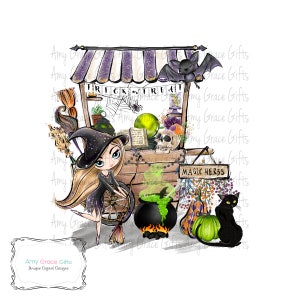 Wózek czarownicy na Halloween, stoisko targowe, Clipart, projekt cyfrowy, sztuka do druku, sublimacja, PNG, natychmiastowe pobieranie