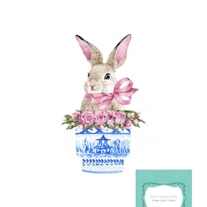 Bunny Ginger Jar, chinoiserie, lente Pasen, clipart, instant download, afdrukbare kunst, sublimatie, png