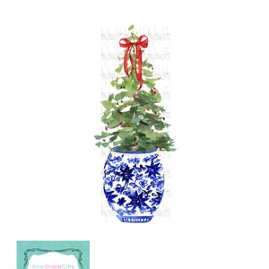 Christmas Tree Red Ginger Jar Chinoiserie - No Frame, Clipart, Instant Download, Printable Art, Sublimation, PNG