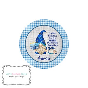 Cartello rotondo con gnomo ragazzo di Hanukkah, ornamento, etichetta regalo, design digitale, sublimazione, PNG, download istantaneo