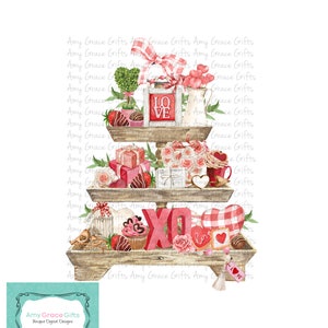 Valentine Pink Sweets Tiered Tray, Digital Design, Clipart, PNG