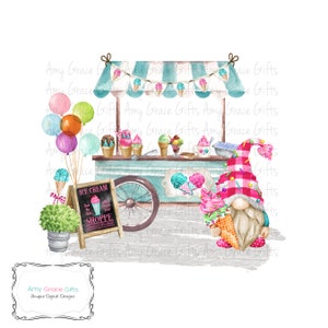 Eisdiele Gnom, digitales Design, druckbare Kunst, Sofort Download, Sublimation, PNG