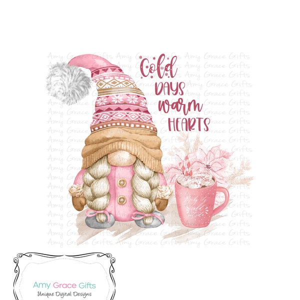 Boho Gnome Pink, Winter Christmas, Clipart, Digital Design, Instant Download, Printable Art, Sublimation, PNG