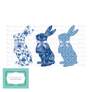 Chinoiserie Bunny Trio, lentepasen, clipart, instant download, afdrukbare kunst, sublimatie, png