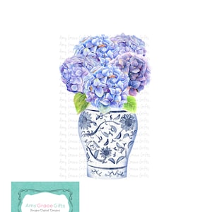 Blauwe hortensia-gemberpot, chinoiserie, digitaal ontwerp, afdrukbare kunst, sublimatie, png, direct downloaden