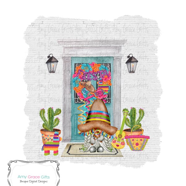 Fiesta Gnome Front Door, Digital Design, Clipart, Sublimation, PNG