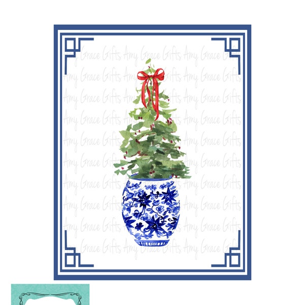 Christmas Tree Ginger Jar Chinoiserie, Clipart, Instant Download, Printable Art, Sublimation, PNG