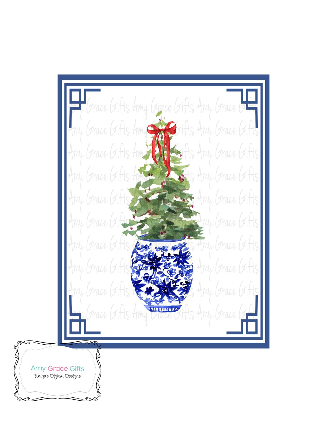 Christmas Tree Ginger Jar Chinoiserie, Clipart, Instant Download ...