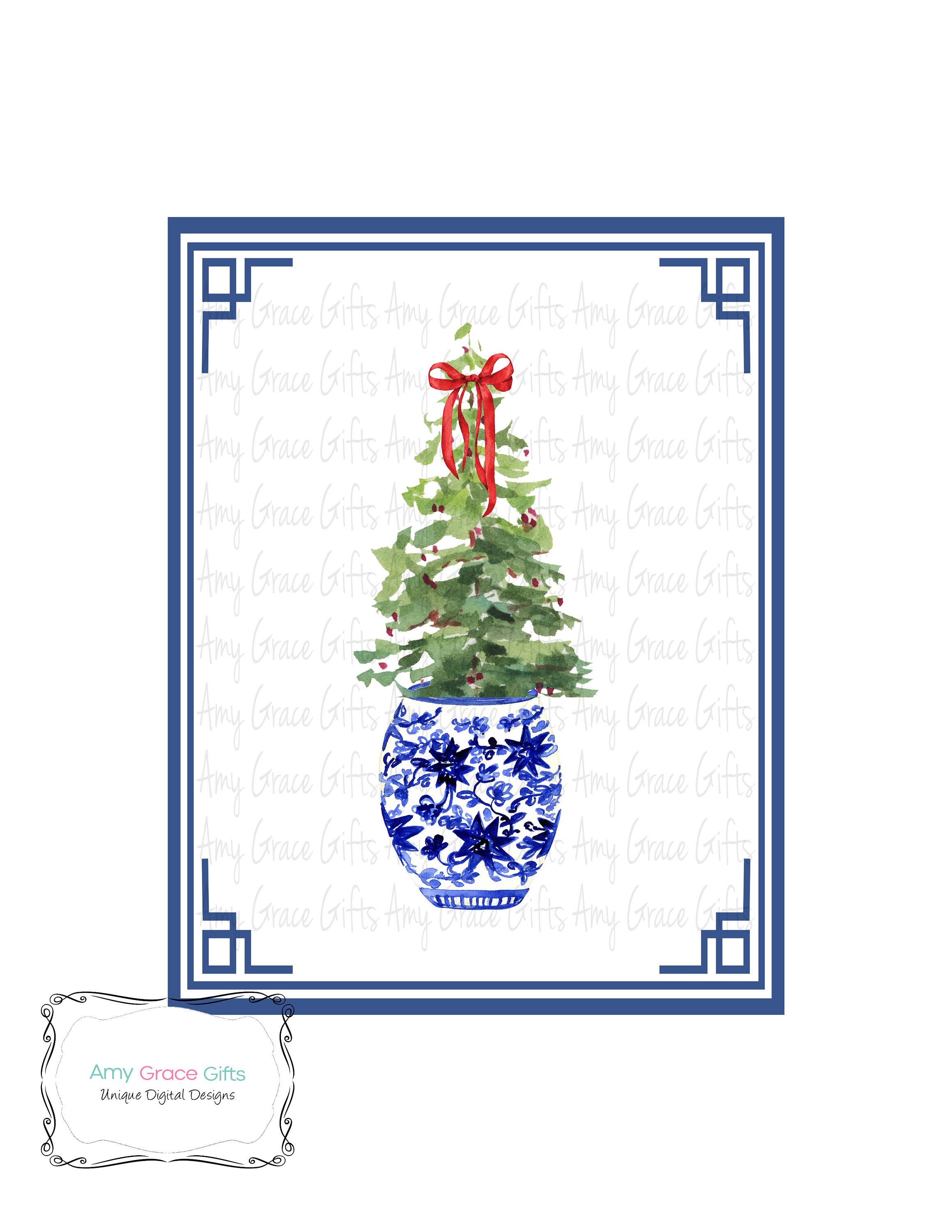 Christmas Tree Ginger Jar Chinoiserie Clipart Sublimation Etsy