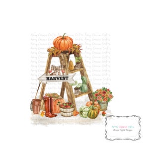 Escada de jardim de abóbora de outono, Ação de Graças de outono, Clipart, Design digital, Download instantâneo, Arte para impressão, Sublimação, PNG