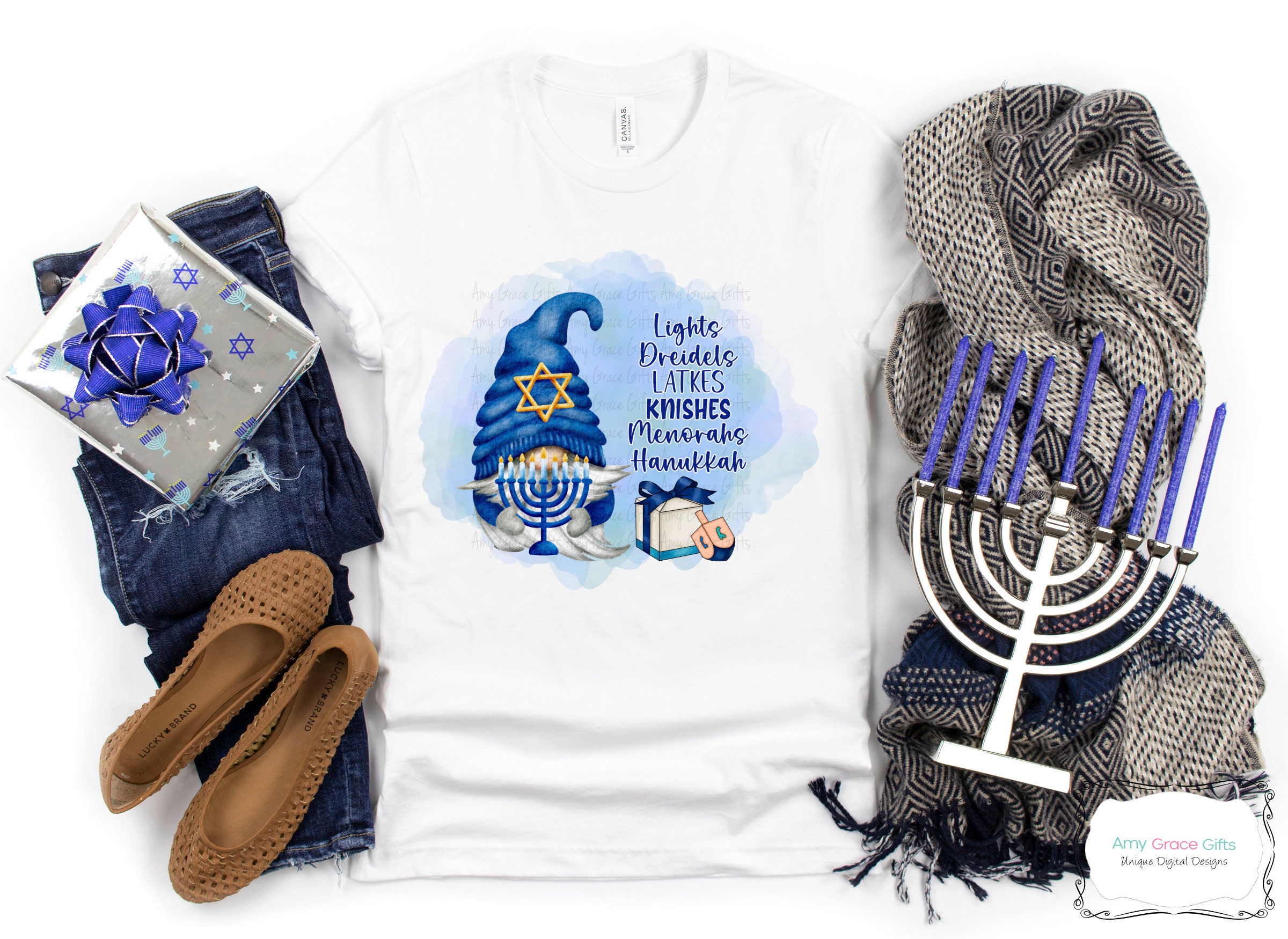 Hanukkah Gnome Menorah, Clipart, Digital Design, Sublimation, PNG
