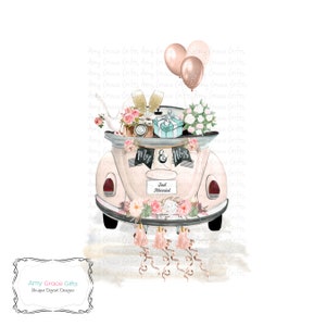 Wedding Car, Bridal Shower, Engagement, Digital Design, Sublimation, PNG, Instant Download, Printable Art