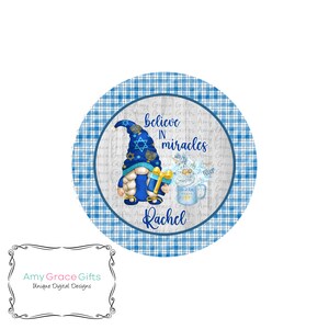 Hanukkah Girl Gnome Round Sign, Ornament, Gift Tag, Digital Design, Sublimation, PNG, Instant Download