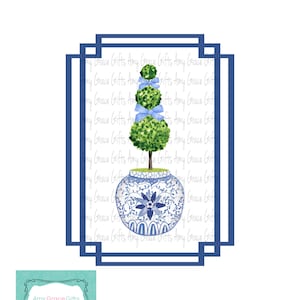 Ginger Jar Topiary Chinoiserie, Digital Design, Sublimation, PNG, Instant Download, Printable Art