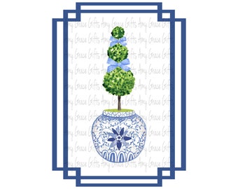 Ginger Jar Topiary Chinoiserie, Digital Design, Sublimation, PNG, Instant Download, Printable Art