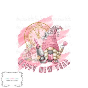 Horloge rose de nain du nouvel an, conception numérique, sublimation, clipart, PNG