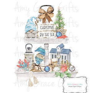 Coastal Christmas Tiered Tray Farmhouse Digital Design, Sublimation, PNG, Instant Download, Printable Art