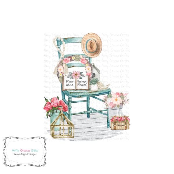 Chair Bloom Where You Are Planted, Sublimation, Clipart, PNG, Instant Download, Printable Art