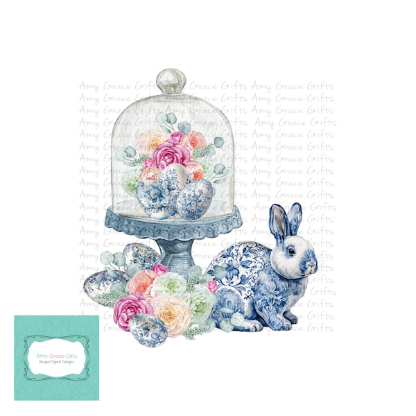 Bunny Eggs Chinoiserie, Easter Spring, Ginger Jar, Clipart, Digital Design, Instant Download, Printable Art, Sublimation, PNG